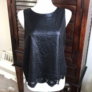 Faux leather tank top with lace details